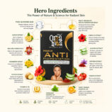 Rihas Organica Anti Pigmentation Soap ingredients including aloe vera, saffron, lemon extract, hibiscus, vitamin E oil, glycerine, and essential oils for