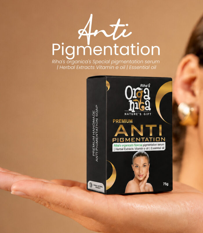 Rihas Organica Premium Anti Pigmentation Soap with herbal extracts for reducing dark spots, pigmentation, blemishes, and uneven skin tone