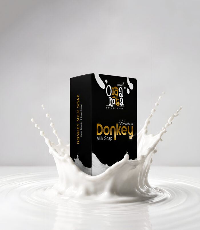 Rihas Organica Premium Donkey Milk Soap showcased with a milk splash, emphasizing rich nourishment, hydration, and skin-softening care. Rihas Organica Premium Donkey Milk Soap showcased with a milk splash, emphasizing rich nourishment, hydration, and skin-softening care.